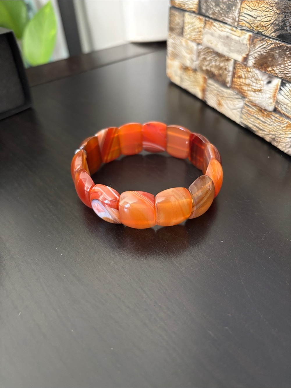NEW Vintage 925 UTC Silver Carnelian Tile Stretch Bracelet - 7.5" - L/XL - Picture 2 of 9